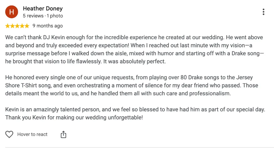 Review on Google, 9 months ago