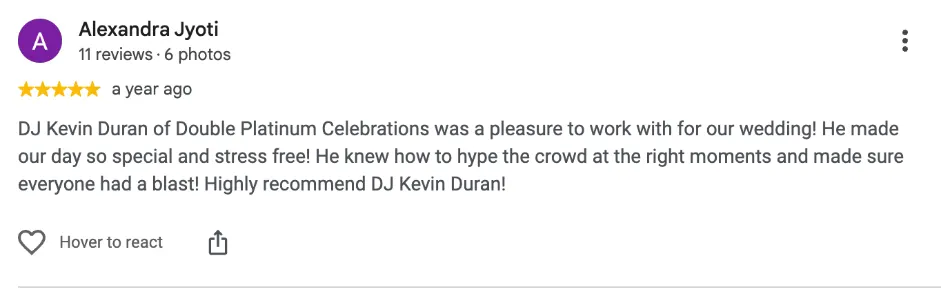 Review on Google, A year ago