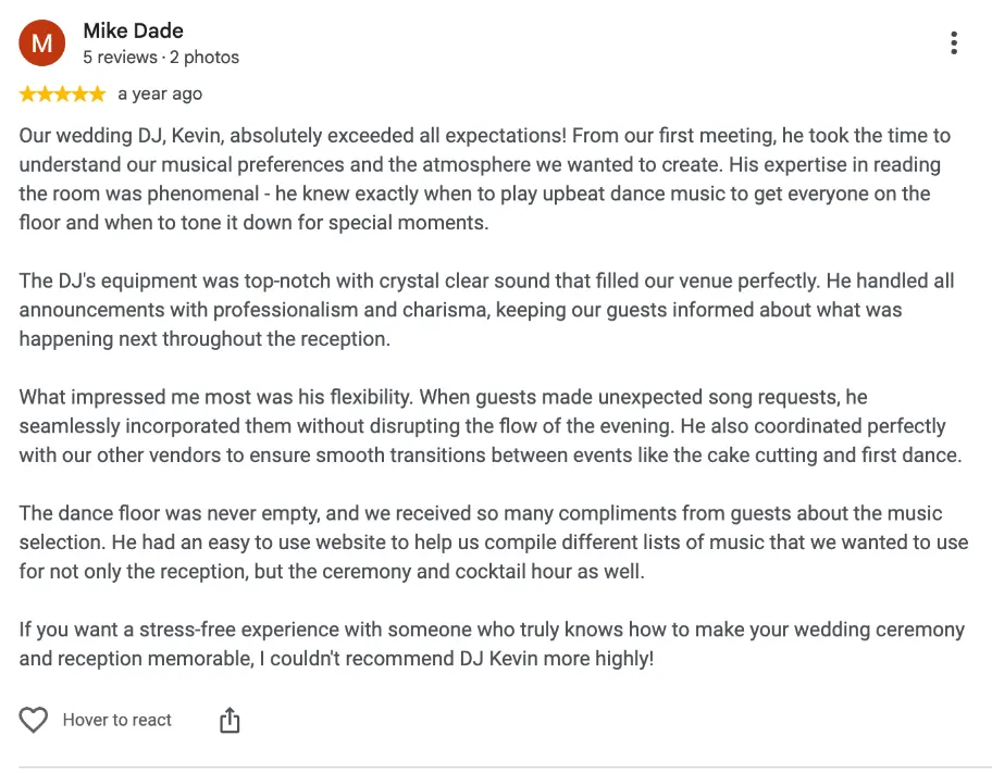 Review on Google, A year ago