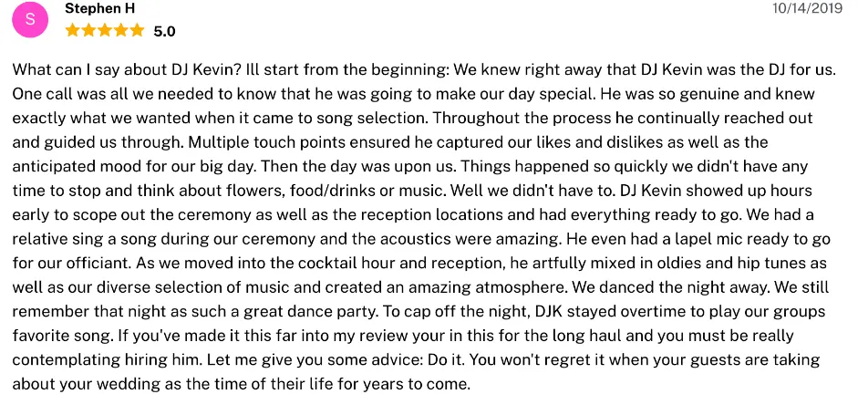 Review on The Knot, Oct 14, 2019
