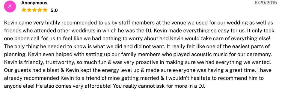 Review on The Knot, Jun 29, 2015