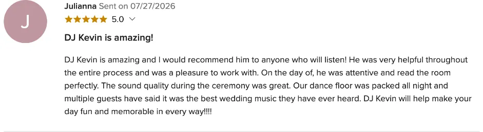 Review on WeddingWire, Jul 27, 2026