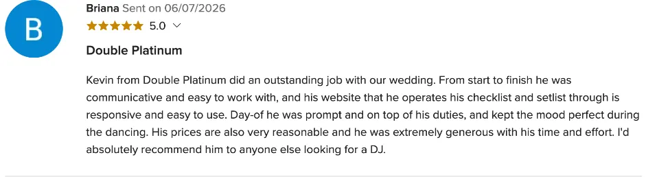 Review on WeddingWire, Jun 7, 2026
