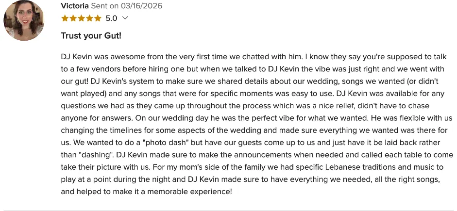 Review on WeddingWire, Mar 16, 2026