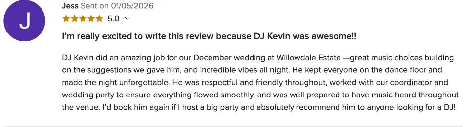 Review on WeddingWire, Jan 5, 2026