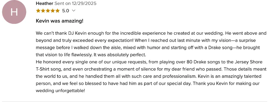 Review on WeddingWire, Dec 29, 2025