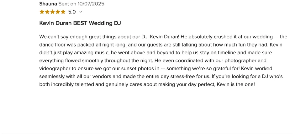 Review on WeddingWire, Oct 7, 2025