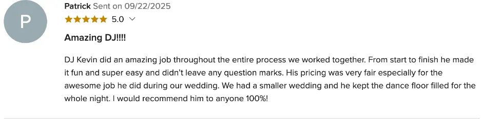 Review on WeddingWire, Sep 22, 2025
