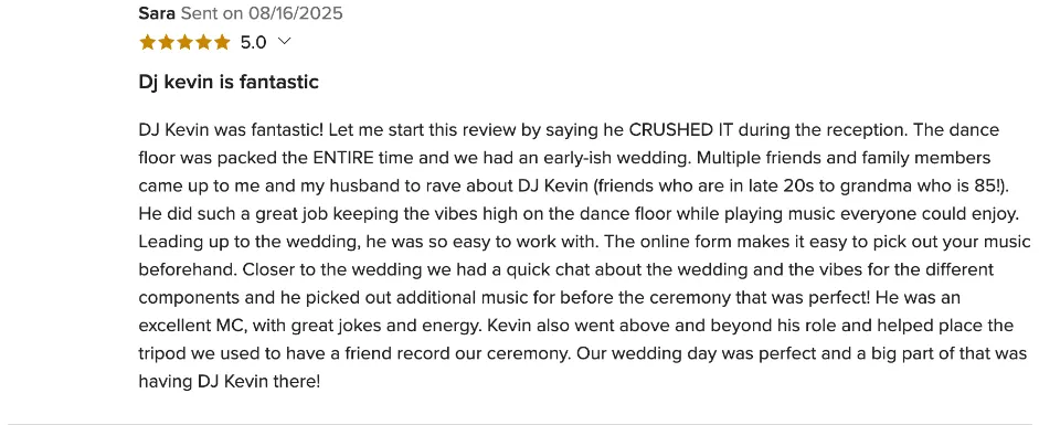 Review on WeddingWire, Aug 16, 2025