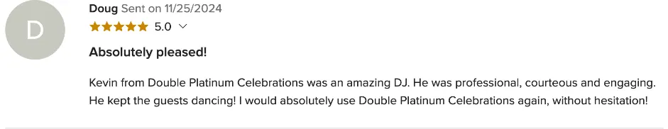 Review on WeddingWire, Nov 25, 2024