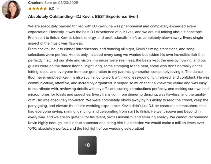 Review on WeddingWire, Aug 23, 2025