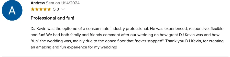 Review on WeddingWire, Nov 14, 2024