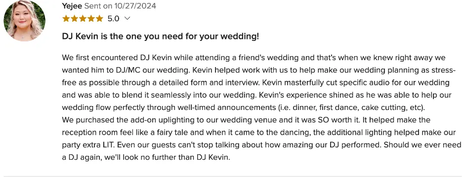Review on WeddingWire, Oct 27, 2024