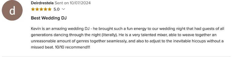 Review on WeddingWire, Oct 7, 2024