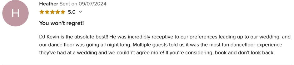Review on WeddingWire, Sep 7, 2024