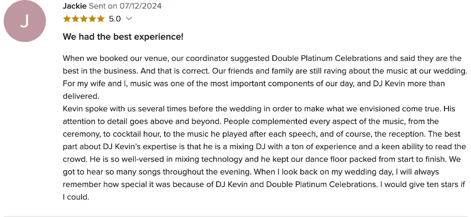 Review on WeddingWire, Jul 12, 2024