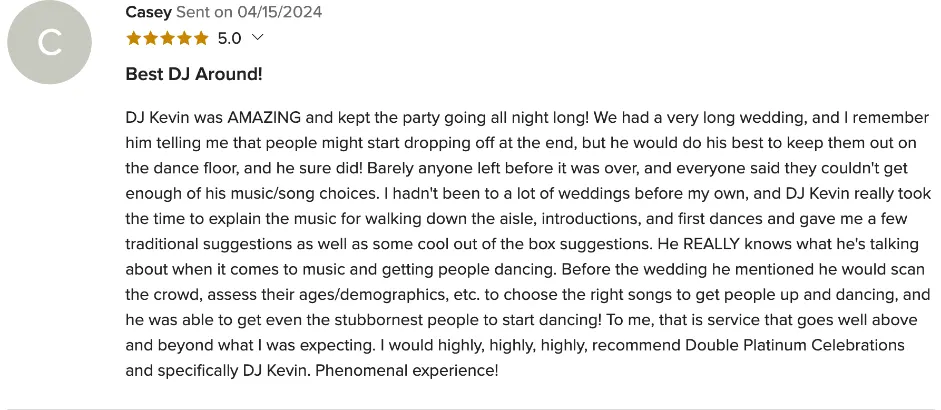 Review on WeddingWire, Apr 15, 2024