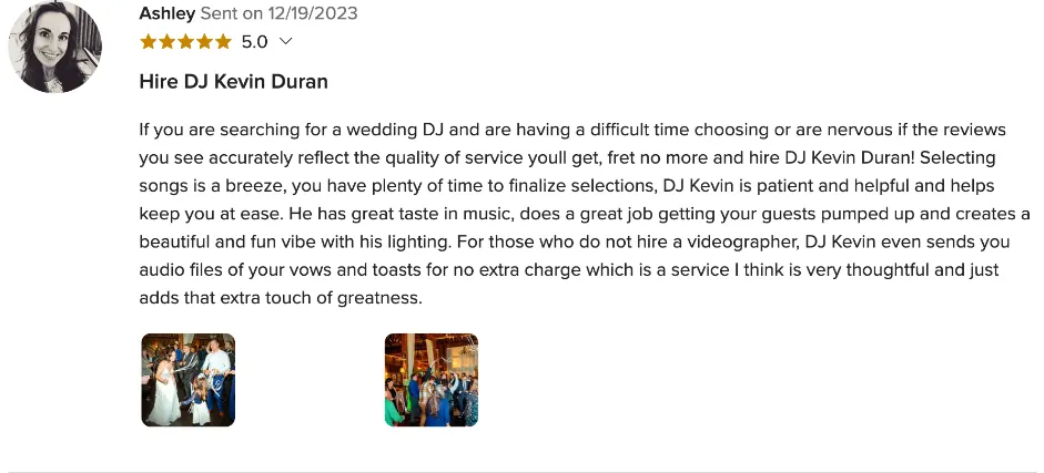 Review on WeddingWire, Dec 19, 2023