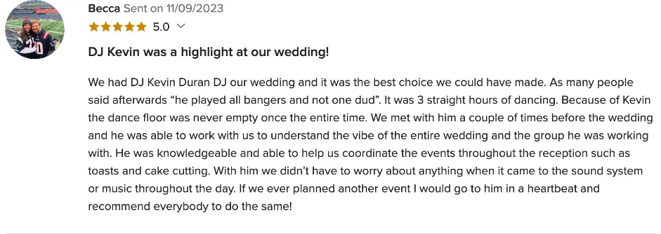 Review on WeddingWire, Nov 9, 2023