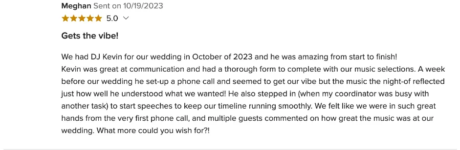 Review on WeddingWire, Oct 19, 2023