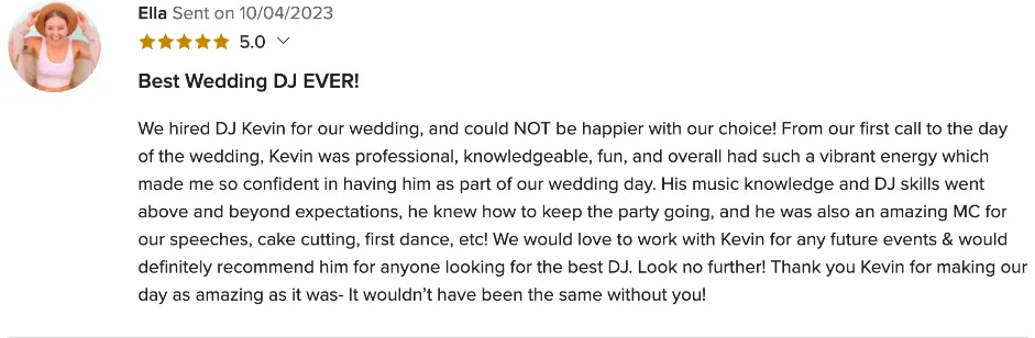 Review on WeddingWire, Oct 4, 2023