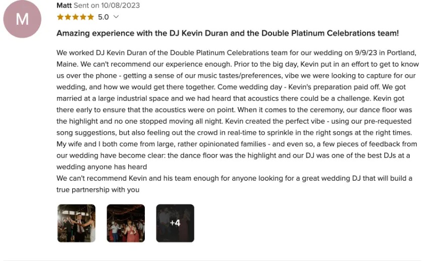 Review on WeddingWire, Oct 8, 2023