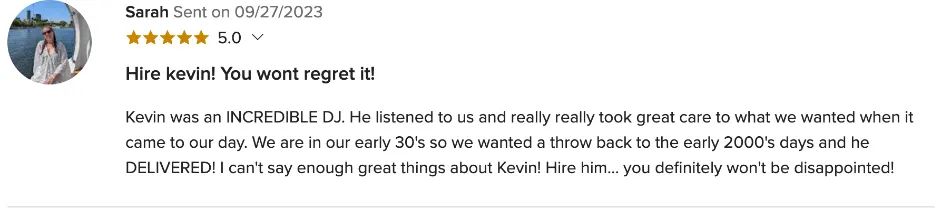 Review on WeddingWire, Sep 27, 2023