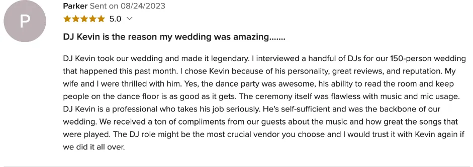 Review on WeddingWire, Aug 24, 2023