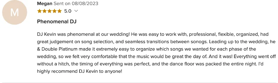 Review on WeddingWire, Aug 8, 2023