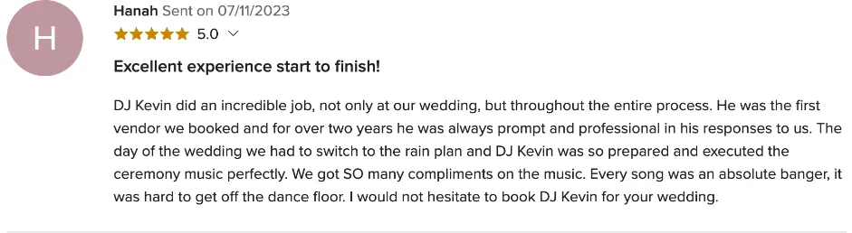 Review on WeddingWire, Jul 11, 2023