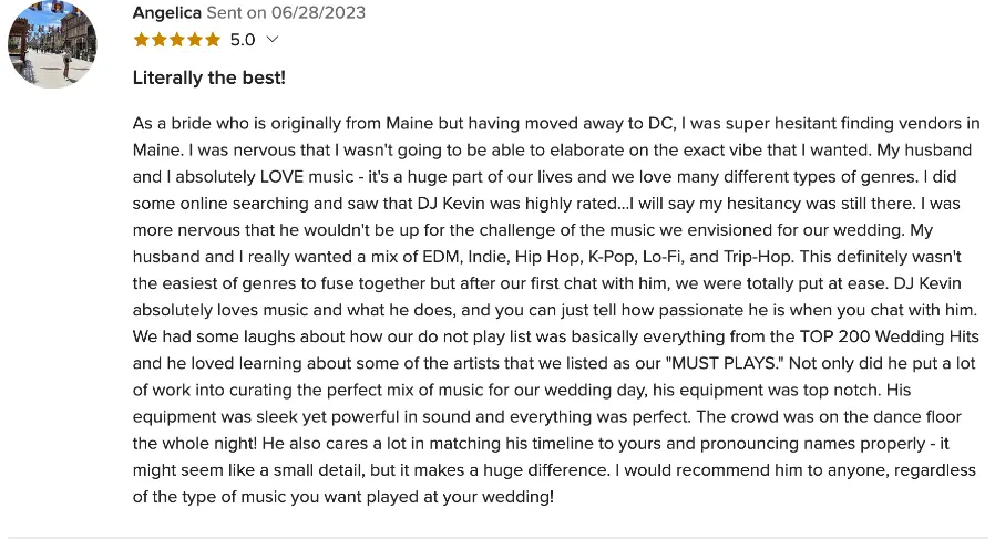Review on WeddingWire, Jun 28, 2023