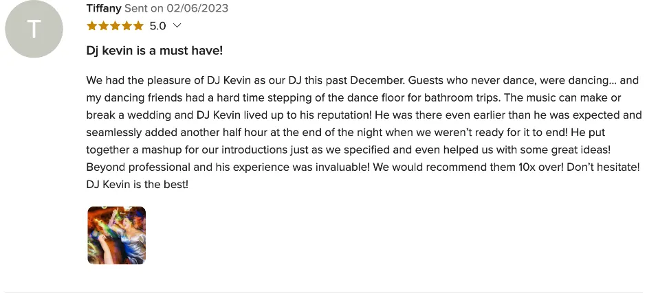 Review on WeddingWire, Feb 6, 2023