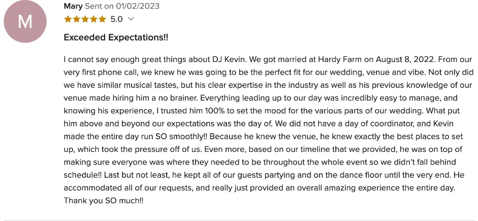 Review on WeddingWire, Jan 2, 2023
