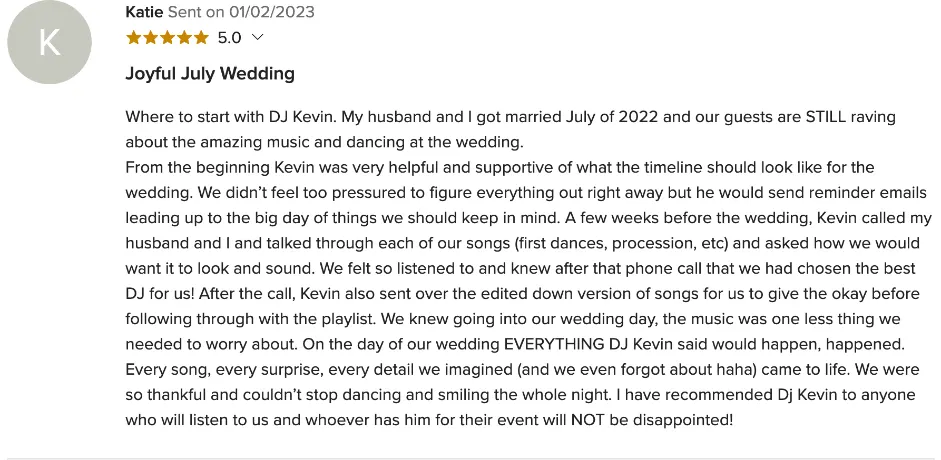 Review on WeddingWire, Jan 2, 2023