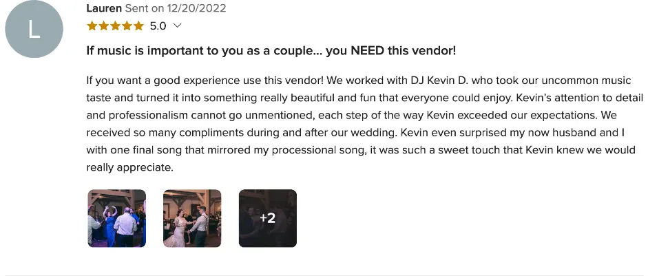 Review on WeddingWire, Dec 20, 2022