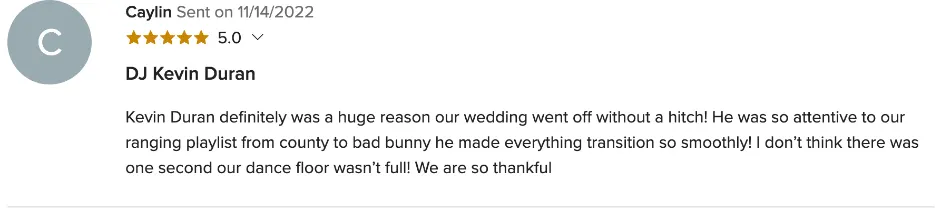 Review on WeddingWire, Nov 14, 2022