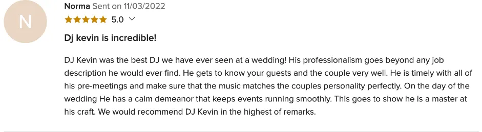 Review on WeddingWire, Nov 3, 2022