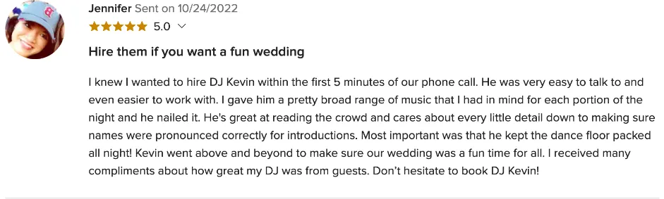 Review on WeddingWire, Oct 24, 2022