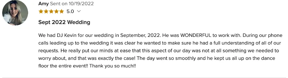 Review on WeddingWire, Oct 19, 2022