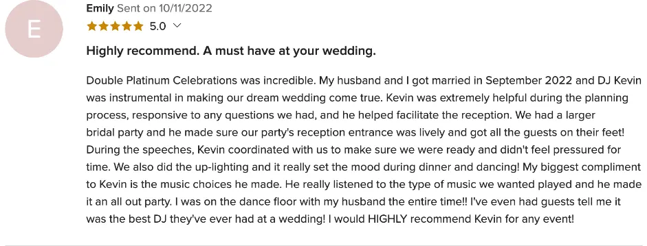 Review on WeddingWire, Oct 11, 2022
