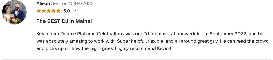 Review on WeddingWire, Oct 4, 2022