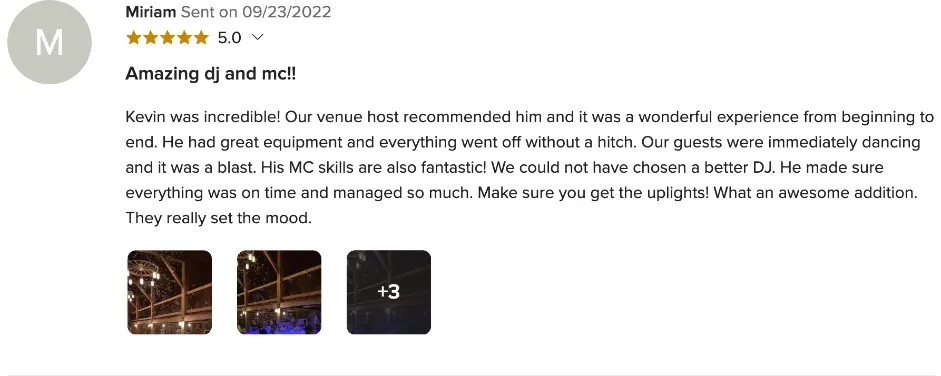 Review on WeddingWire, Sep 23, 2022