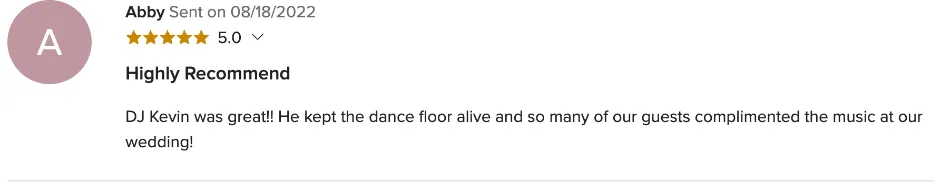 Review on WeddingWire, Aug 18, 2022