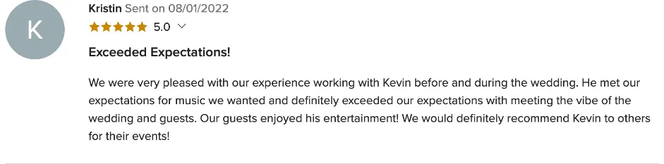 Review on WeddingWire, Aug 1, 2022