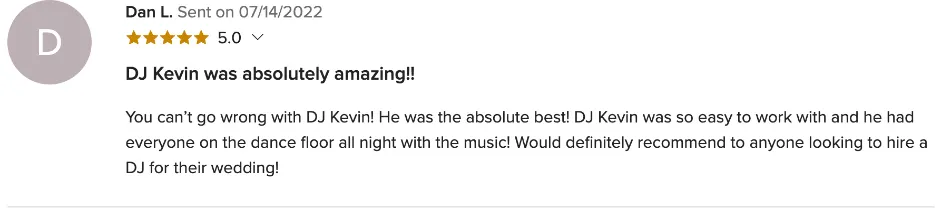 Review on WeddingWire, Jul 14, 2022
