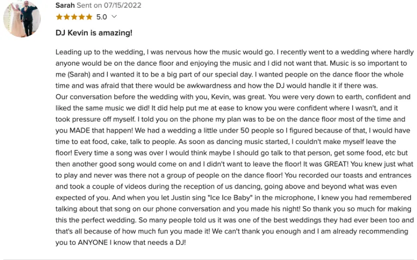 Review on WeddingWire, Jul 15, 2022