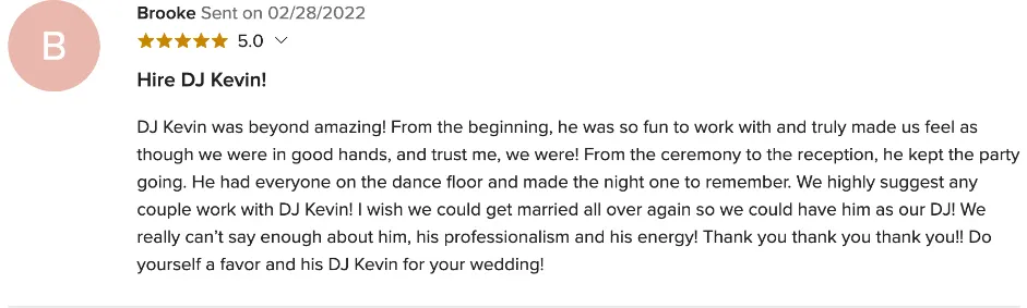 Review on WeddingWire, Feb 28, 2022