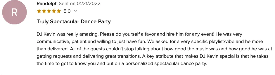 Review on WeddingWire, Jan 31, 2022