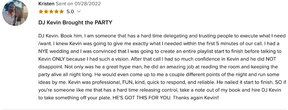 Review on WeddingWire, Jan 28, 2022
