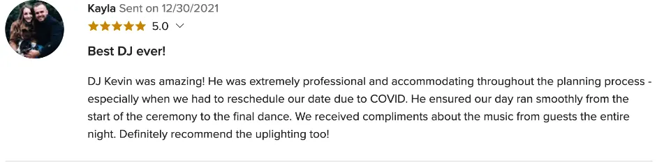 Review on WeddingWire, Dec 30, 2021
